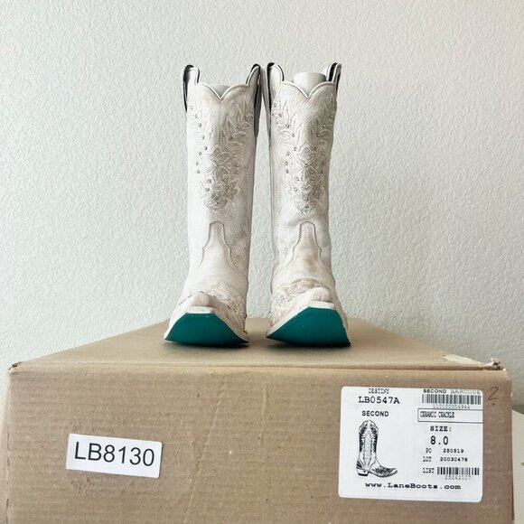 Lane DESTINY Womens Cowboy Boots 8 White Western Cowgirl Bridal Mid Calf Tall - Picture 10 of 11